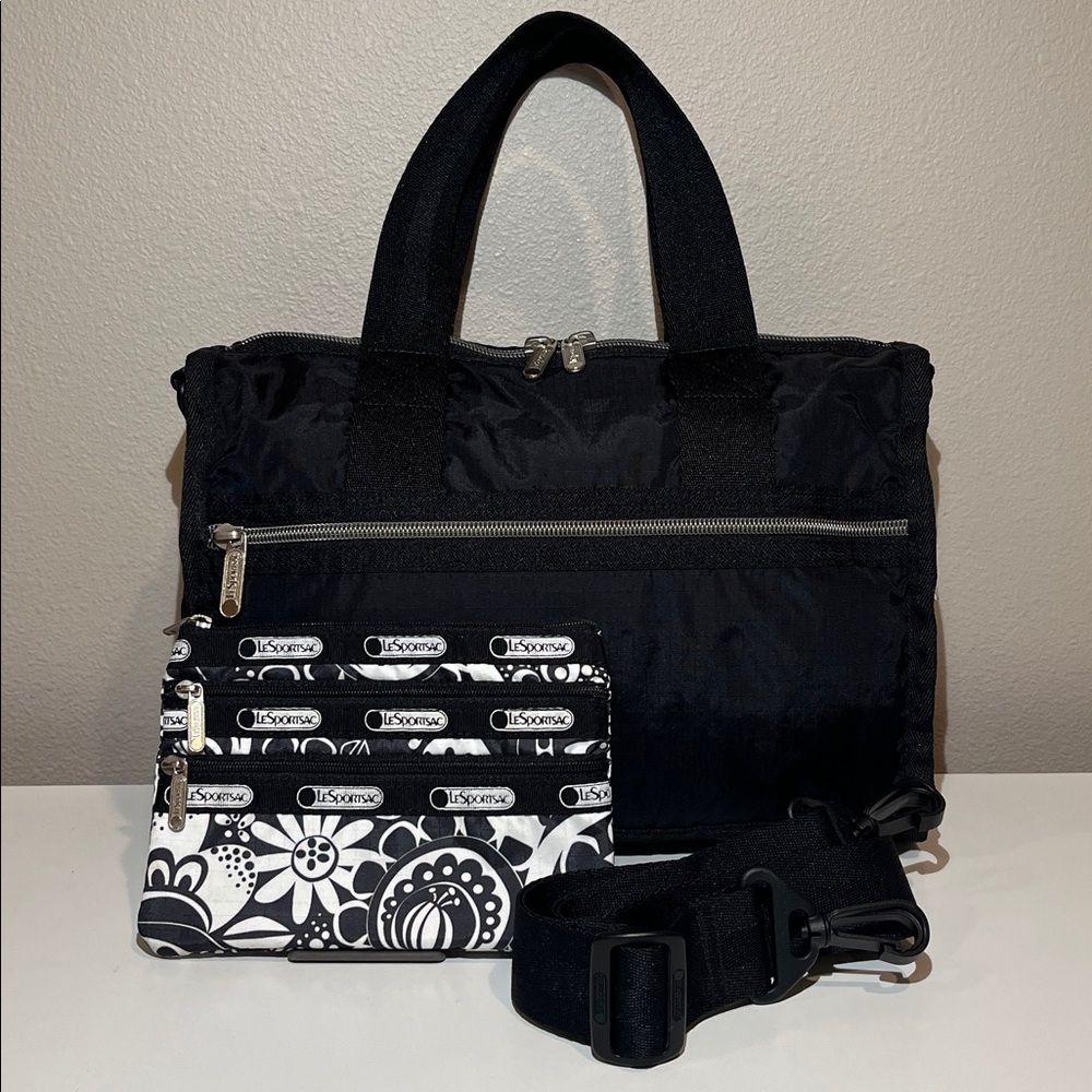 LeSportsac Small Weekender Crossbody Bag  Black & 3 Zip Cosmetic Pouch